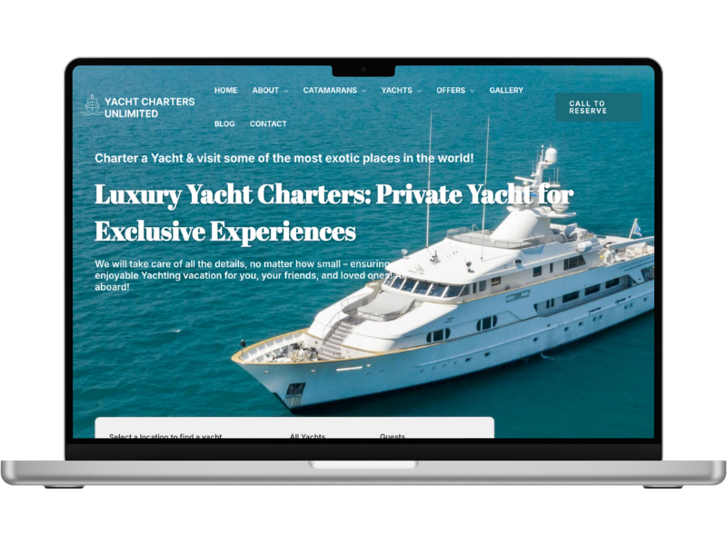 Yacht Charters Unlimited mockup Yacht Charter website mockup